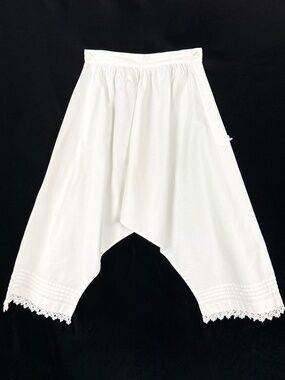 Antique Victorian Pantaloons XS Bloomers w/Crotch White Cotton Tucks 23in Waist
